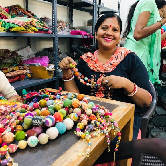 Fair Trade Small Drop Earrings Recycled Kantha Fabric Bead Boho Handmade Crafted - Picture 8 of 15